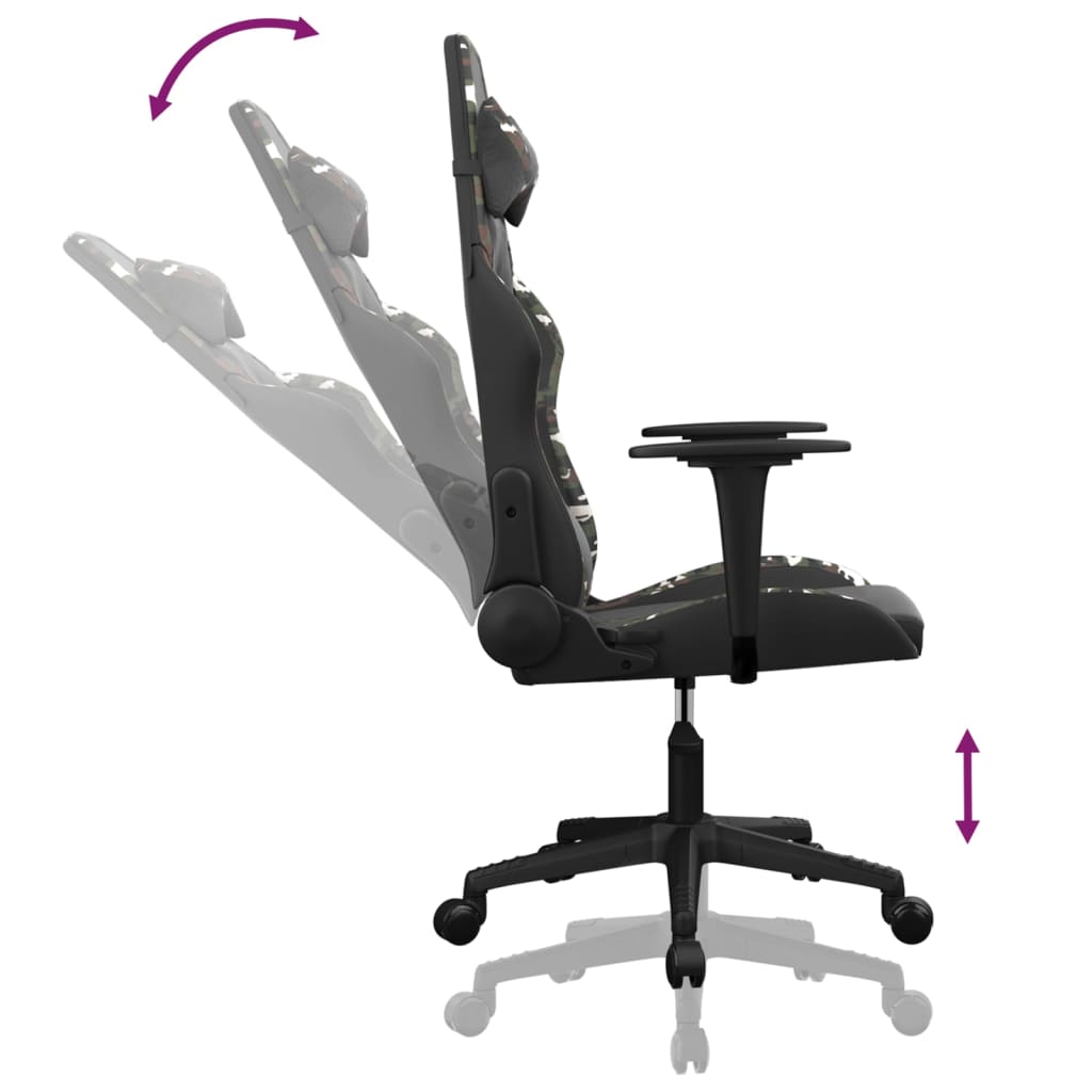 Žaidimų kėdė, juodos ir kamufliažinės spalvos, dirbtinė oda (314367)
