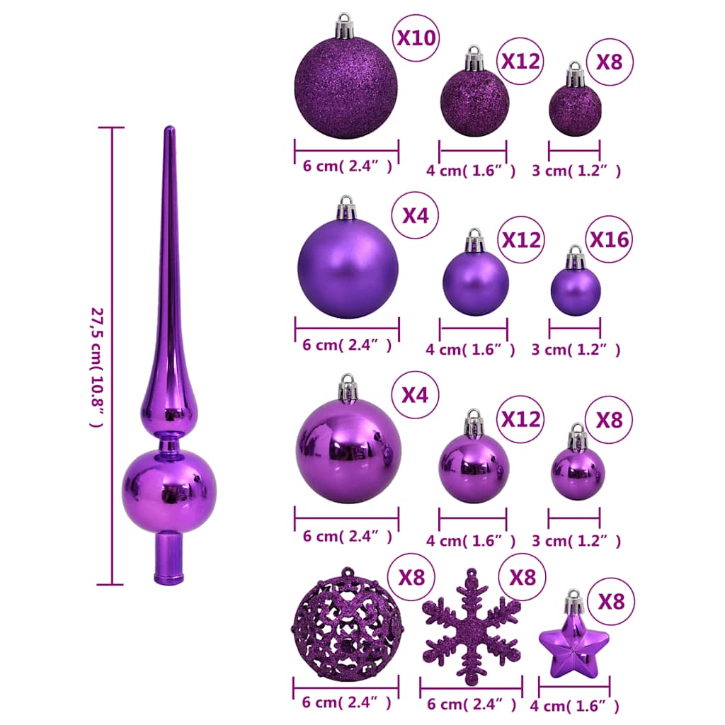 Kalėdinių žaisliukų rinkinys, 111vnt., violetinis, polistirenas