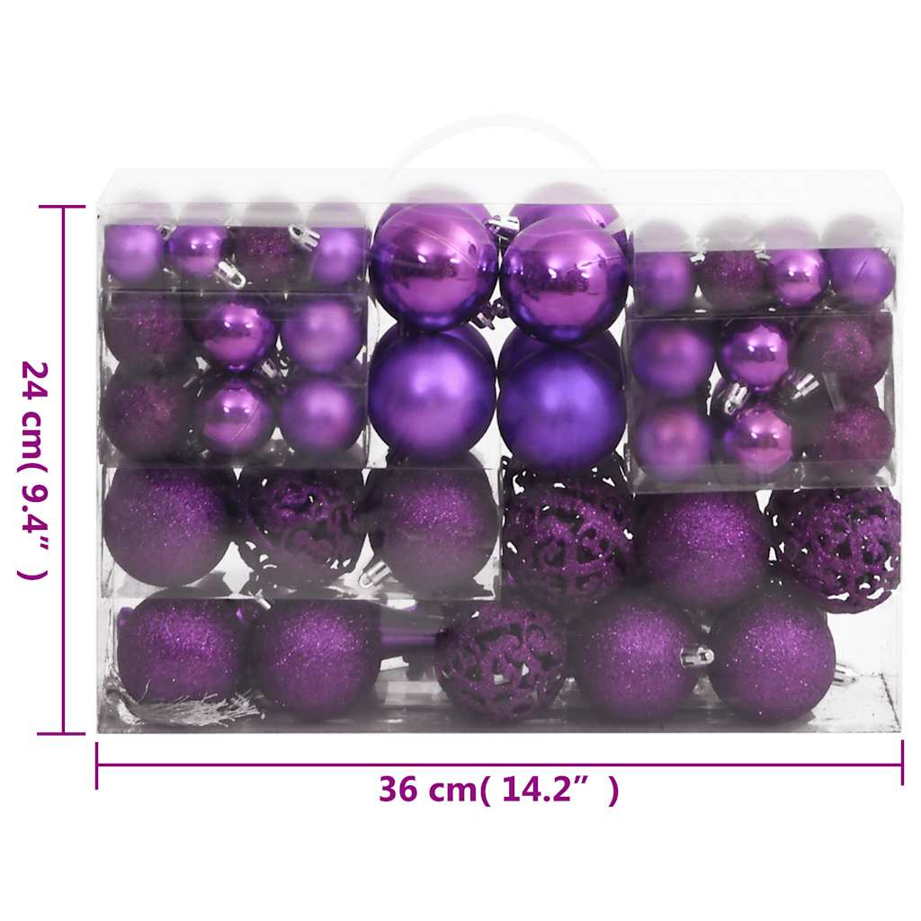 Kalėdinių žaisliukų rinkinys, 111vnt., violetinis, polistirenas