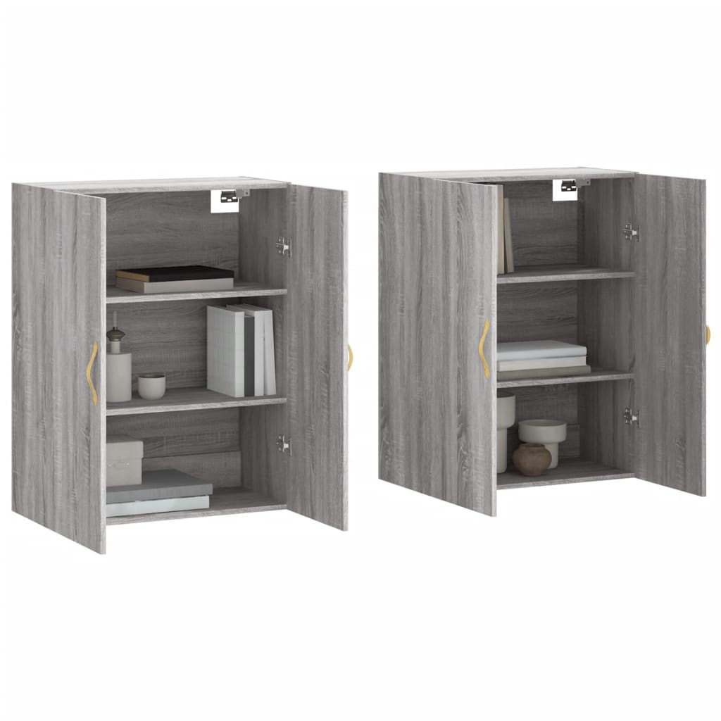 Prie sienos montuojamos spintelės, 2vnt., pilkos, 69,5x34x90cm