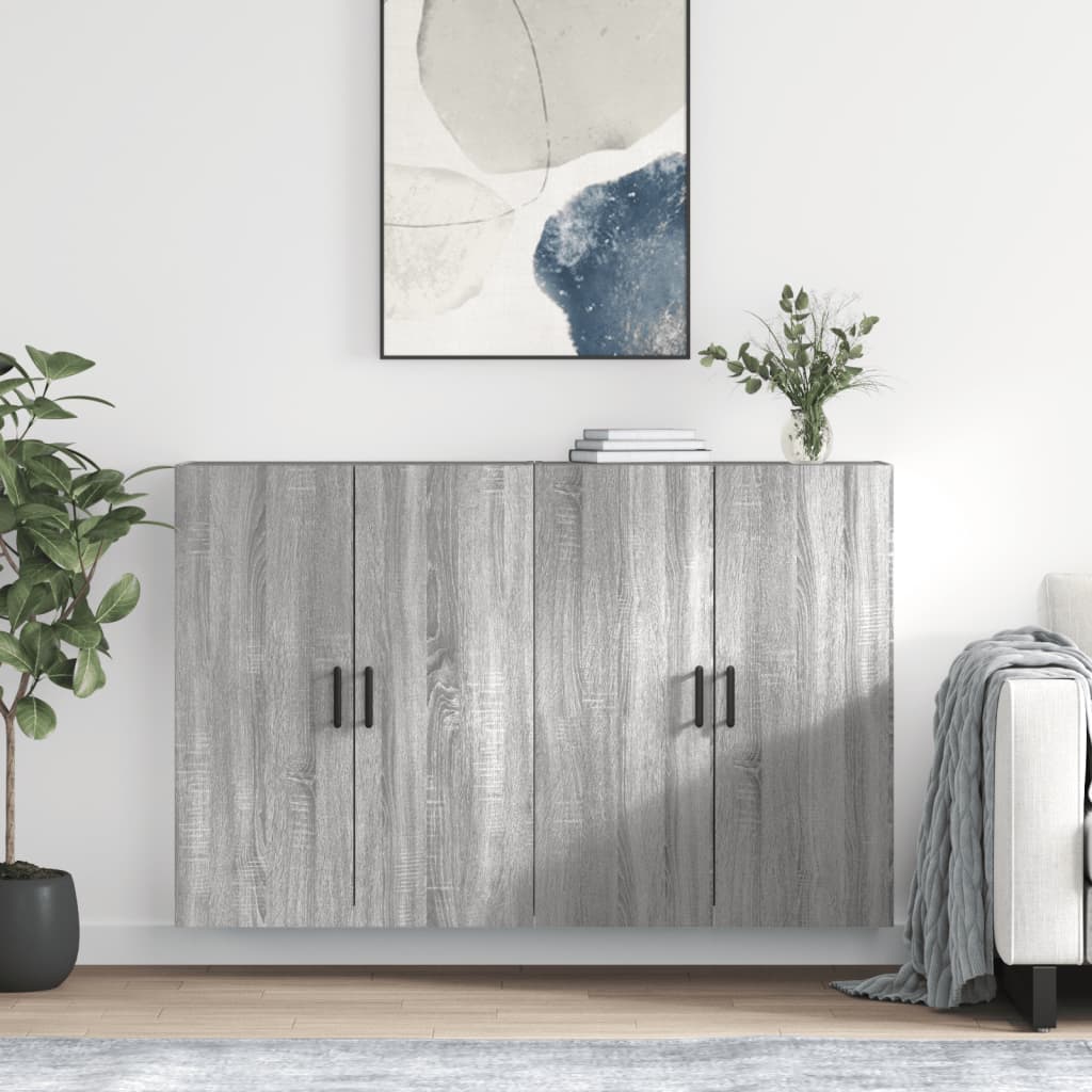 Wall-mounted cabinets, 2 pcs, grey, 69.5x34x90cm