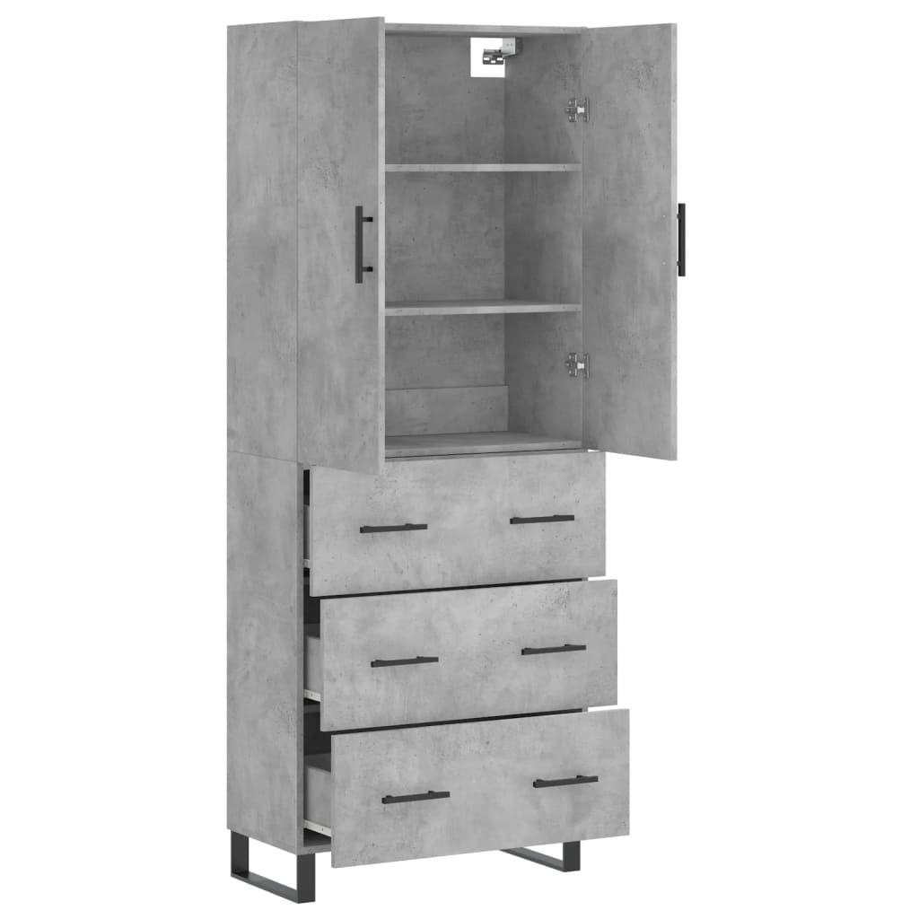 Chest of drawers, concrete grey, 69.5x34x180cm, engineered wood