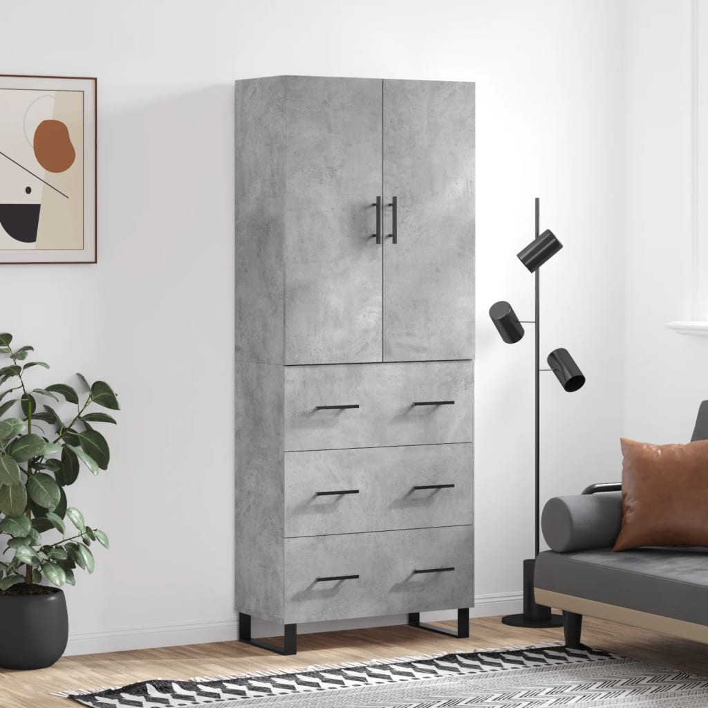 Chest of drawers, concrete grey, 69.5x34x180cm, engineered wood