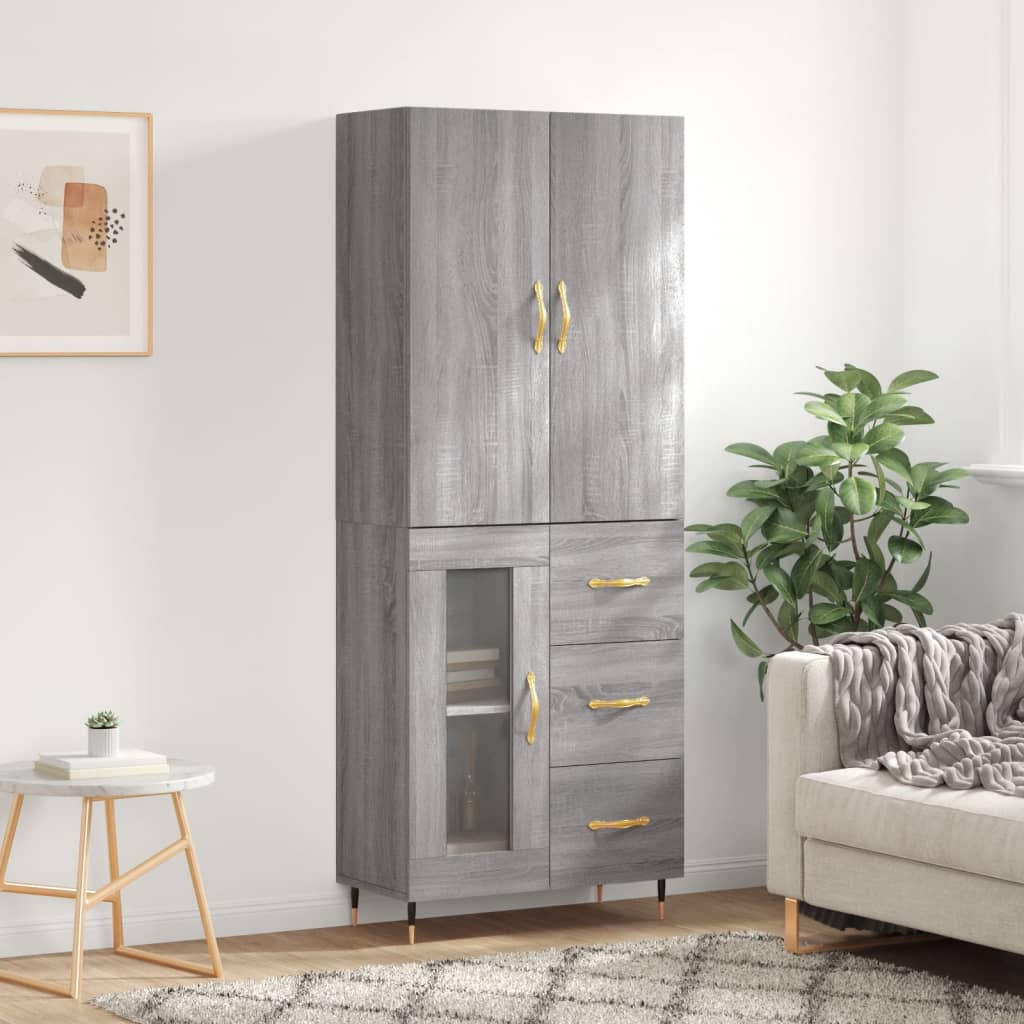 Kumode, pelēka ozola krāsā, 69,5x34x180cm, apstrādāta koksne