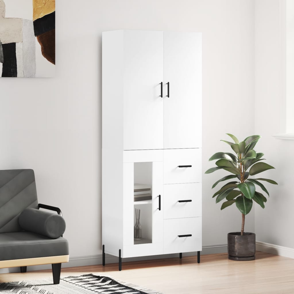 Chest of drawers, white, 69.5x34x180cm, engineered wood