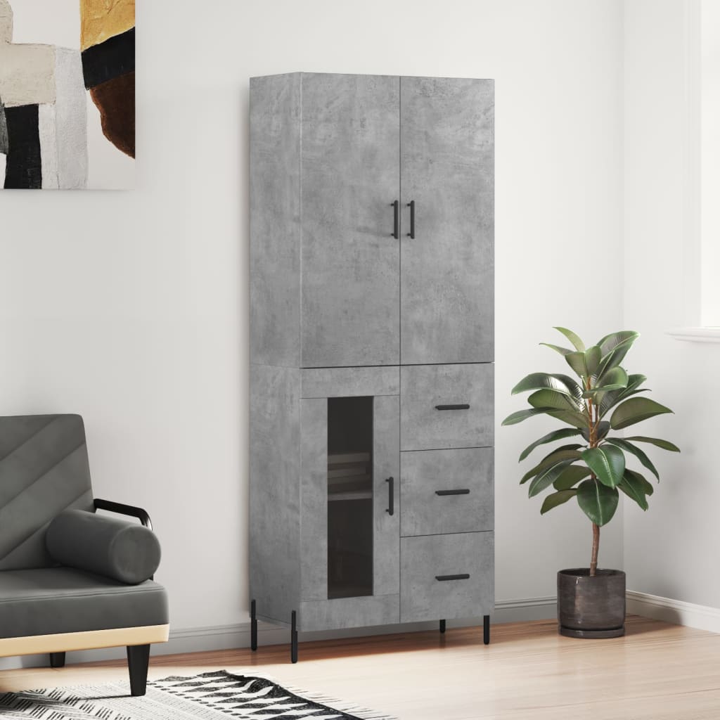 Chest of drawers, concrete grey, 69.5x34x180cm, engineered wood