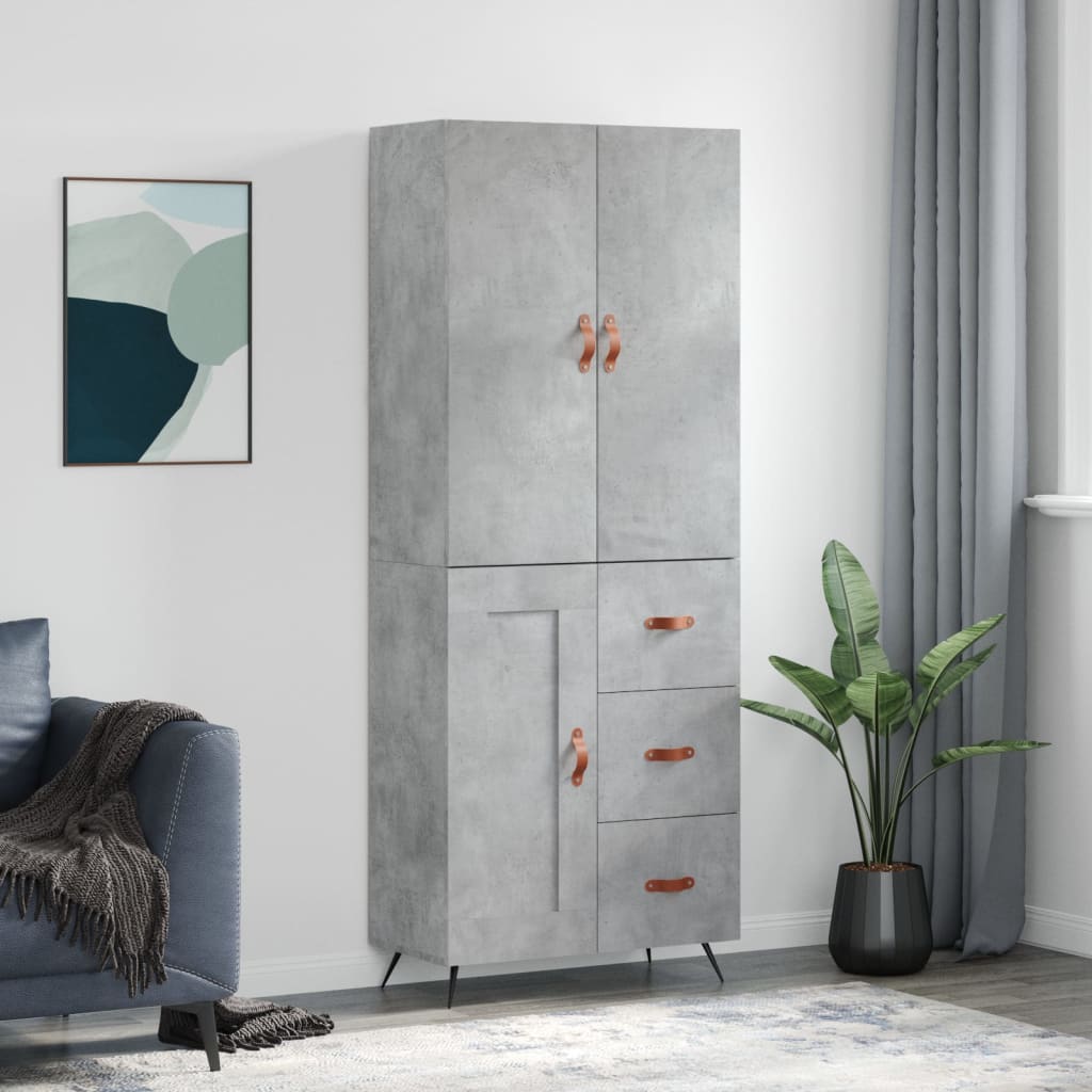 Chest of drawers, concrete grey, 69.5x34x180cm, engineered wood
