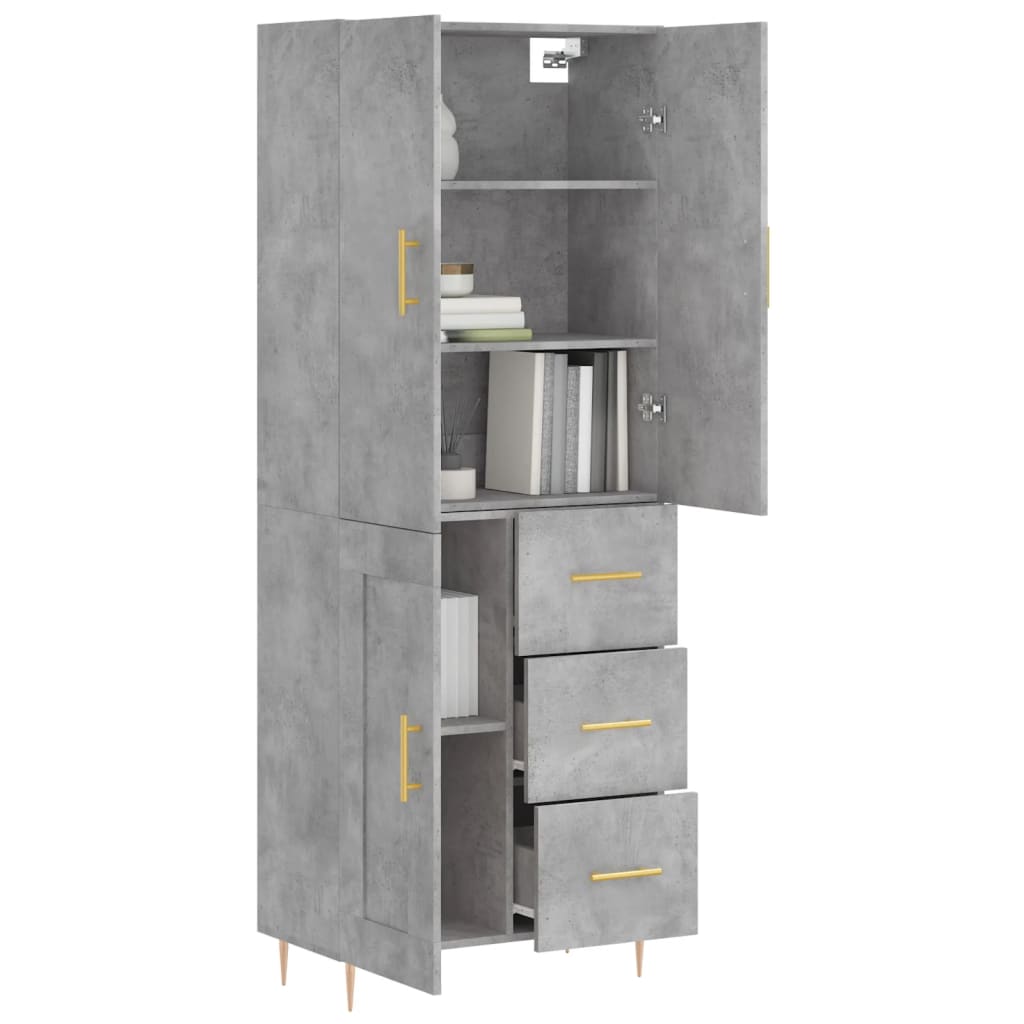 Chest of drawers, concrete grey, 69.5x34x180cm, engineered wood