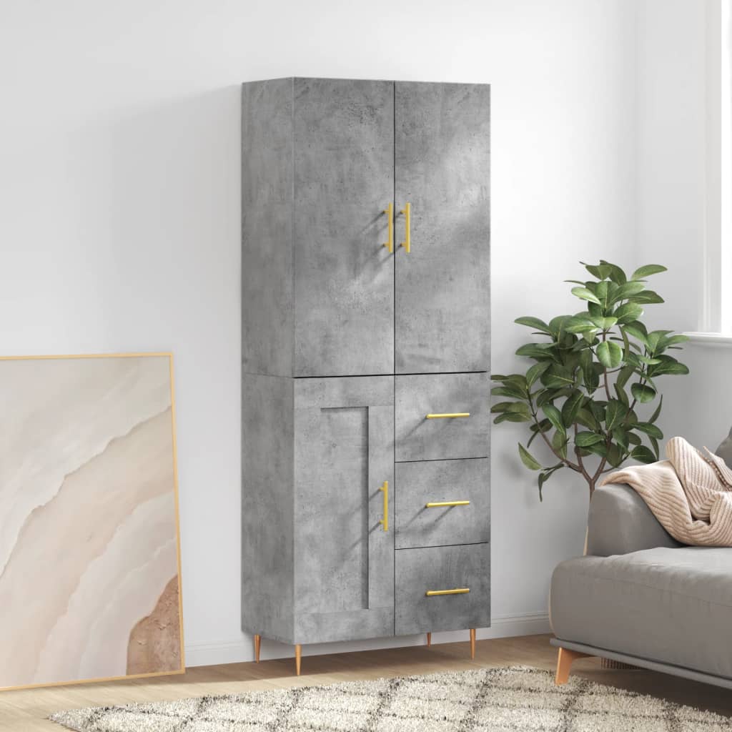 Chest of drawers, concrete grey, 69.5x34x180cm, engineered wood