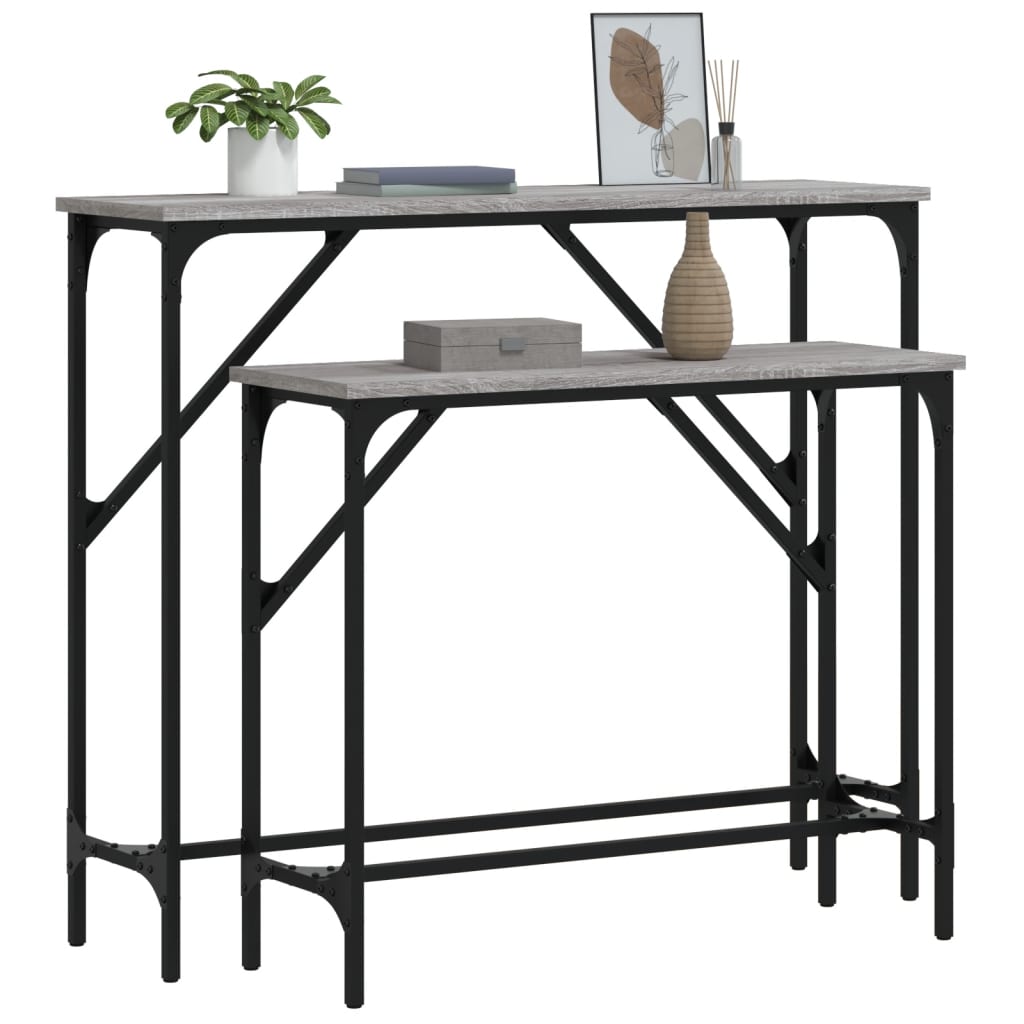 Console tables, 2 pcs, grey oak, engineered wood