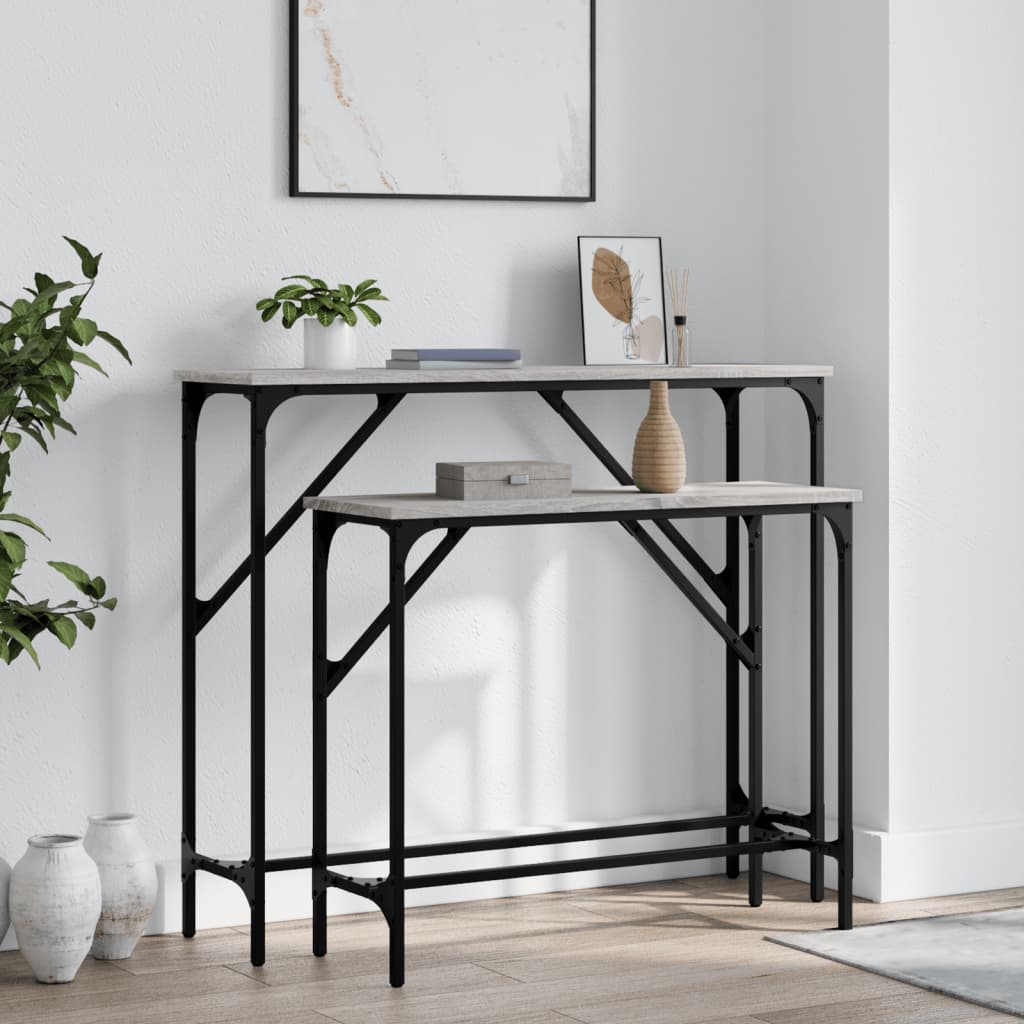 Console tables, 2 pcs, grey oak, engineered wood
