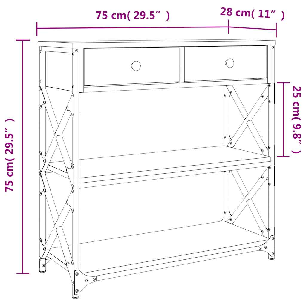 Konsoles galds, ozolkoks, 75x28x75cm, apstrādāta koksne
