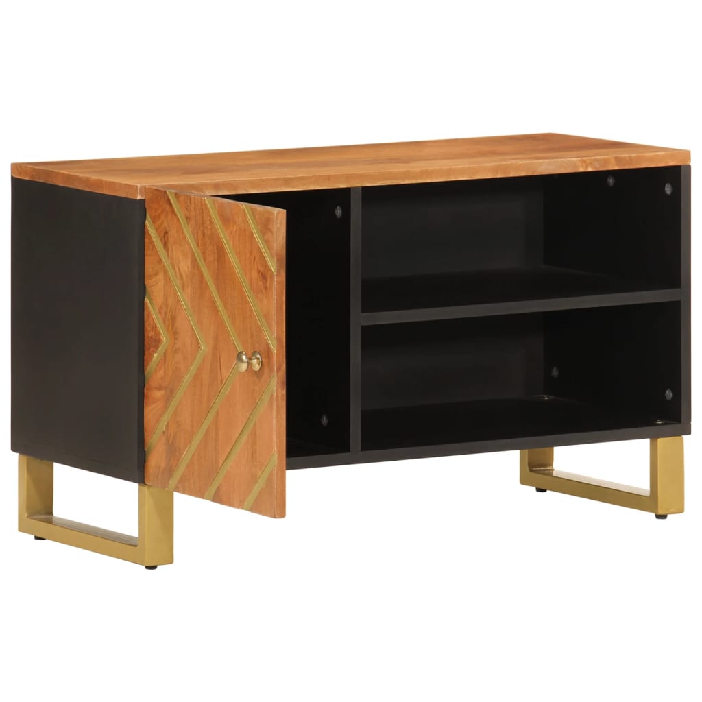 TV cabinet, brown and black, 80x31.5x46cm, solid mango wood