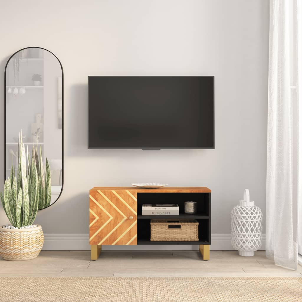TV cabinet, brown and black, 80x31.5x46cm, solid mango wood