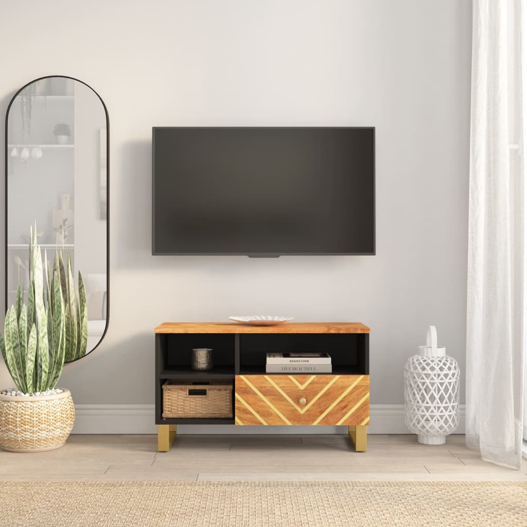 TV skapītis, brūns un melns, 80x33,5x46cm, mango masīvkoks