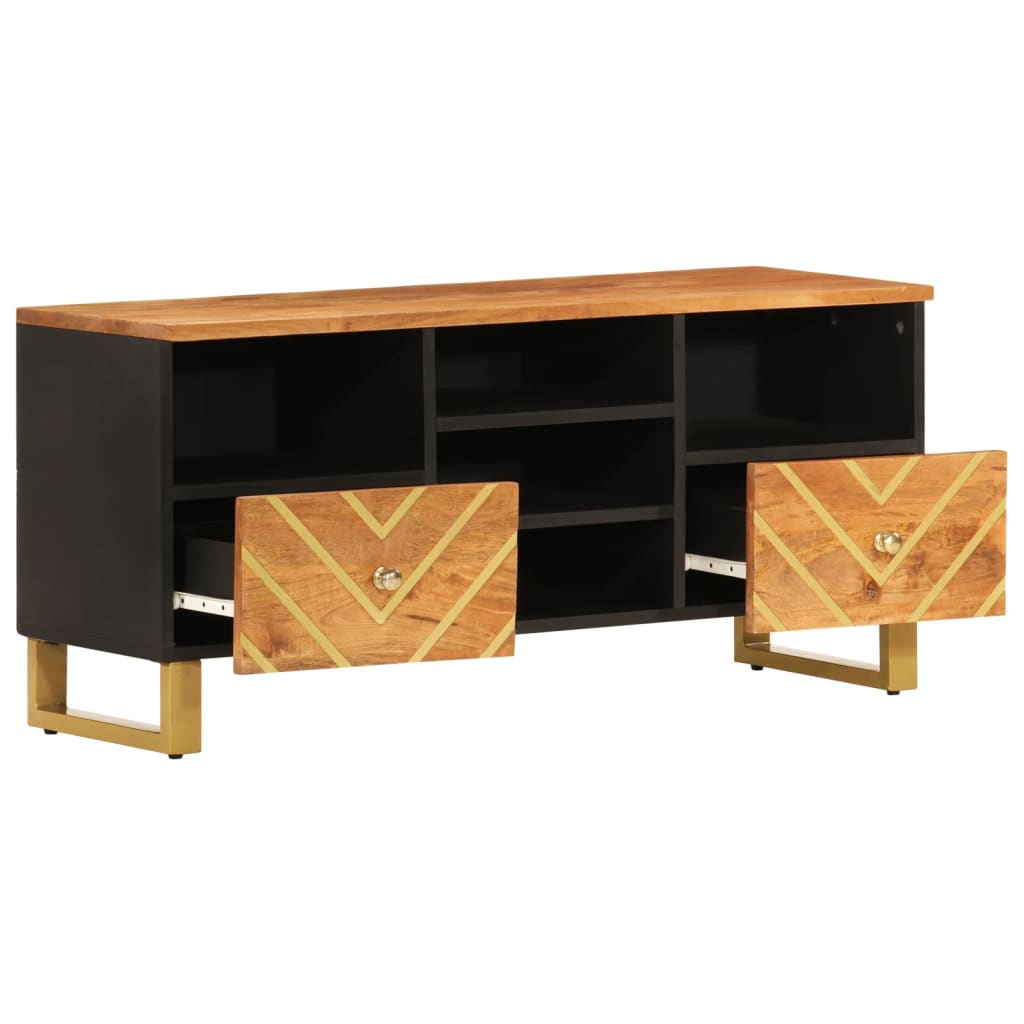 TV cabinet, brown and black, 100x33.5x46cm, solid mango wood