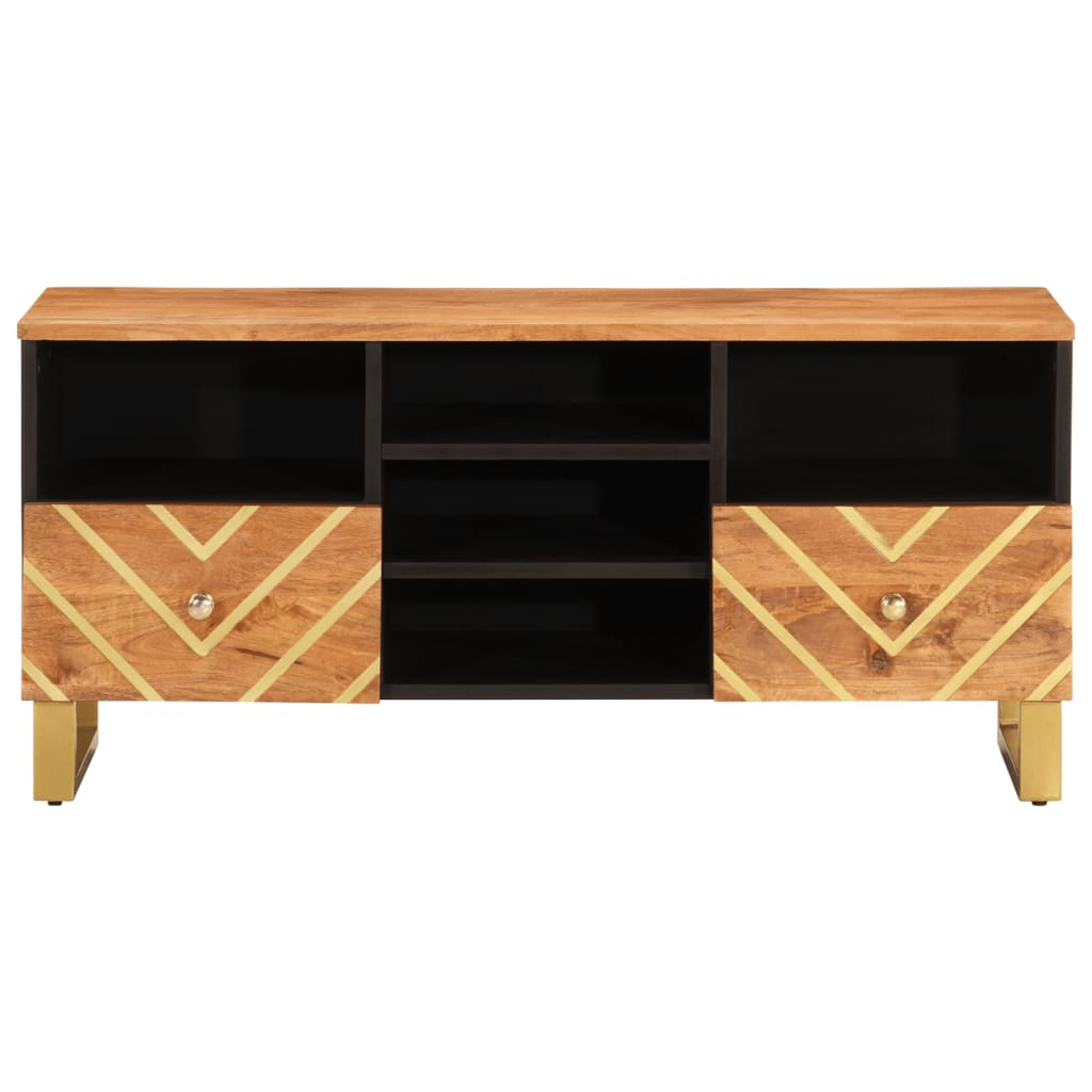 TV cabinet, brown and black, 100x33.5x46cm, solid mango wood