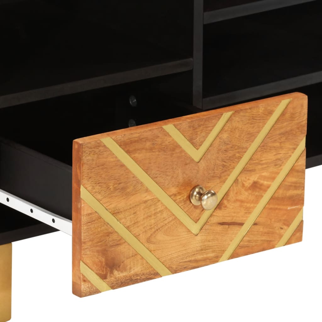 TV cabinet, brown and black, 100x33.5x46cm, solid mango wood