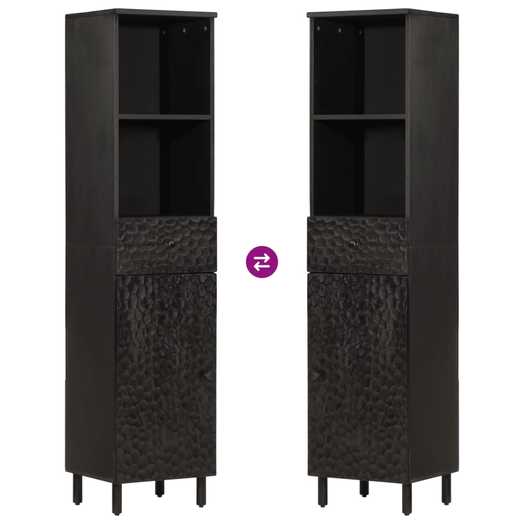 Bathroom cabinet, black, 38x33x160cm, solid mango wood
