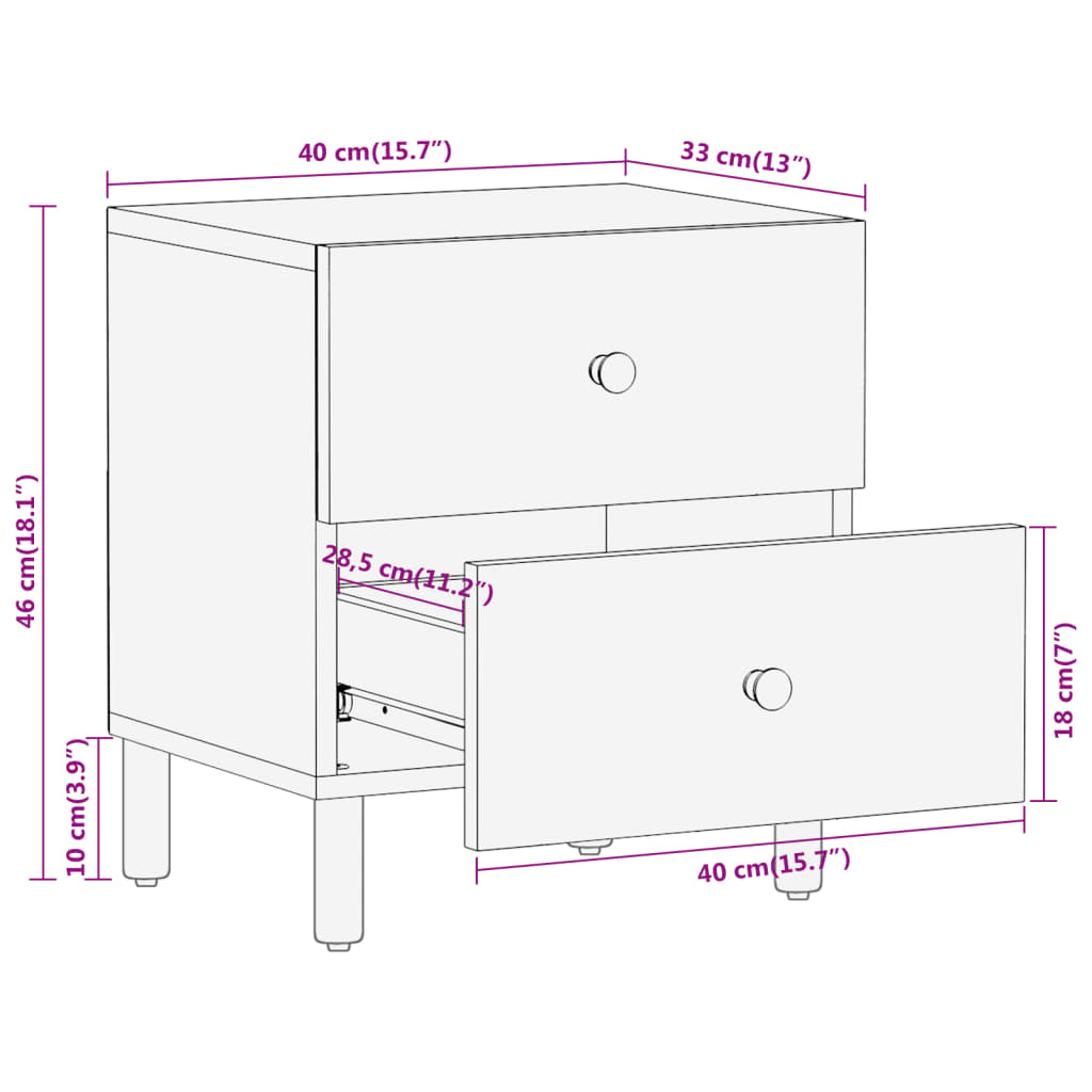 Bedside cabinets, 2 pcs., 40x33x46cm, solid mango wood