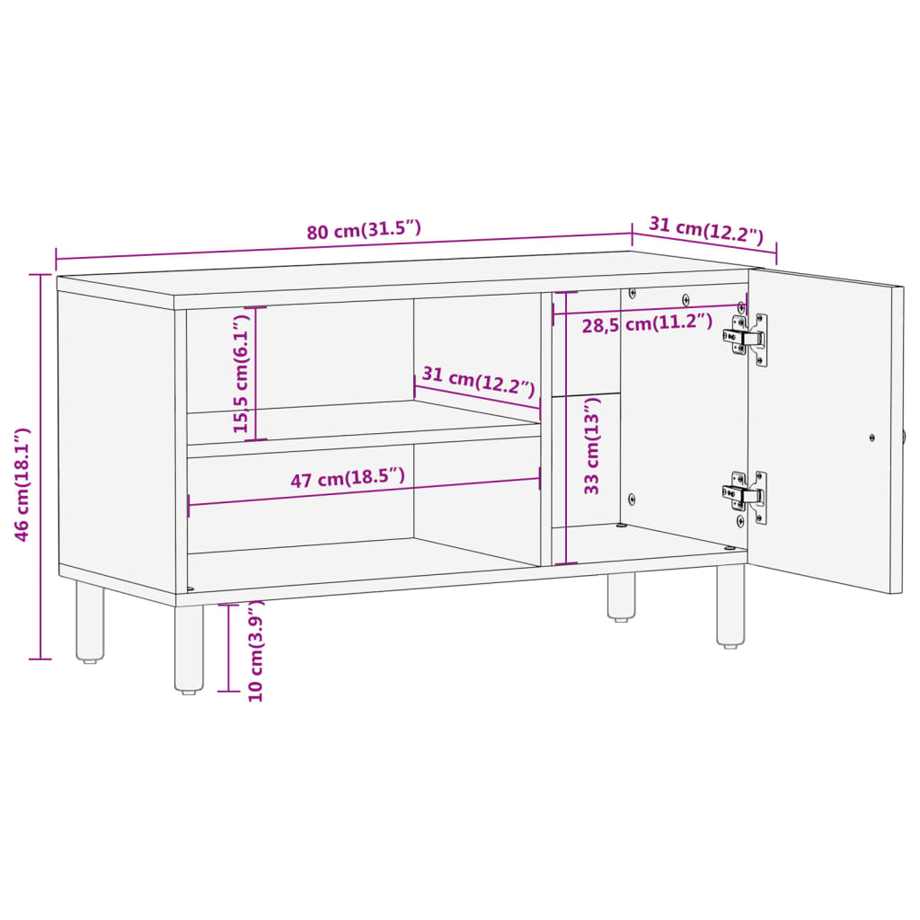 TV cabinet, 80x31x46cm, solid mango wood