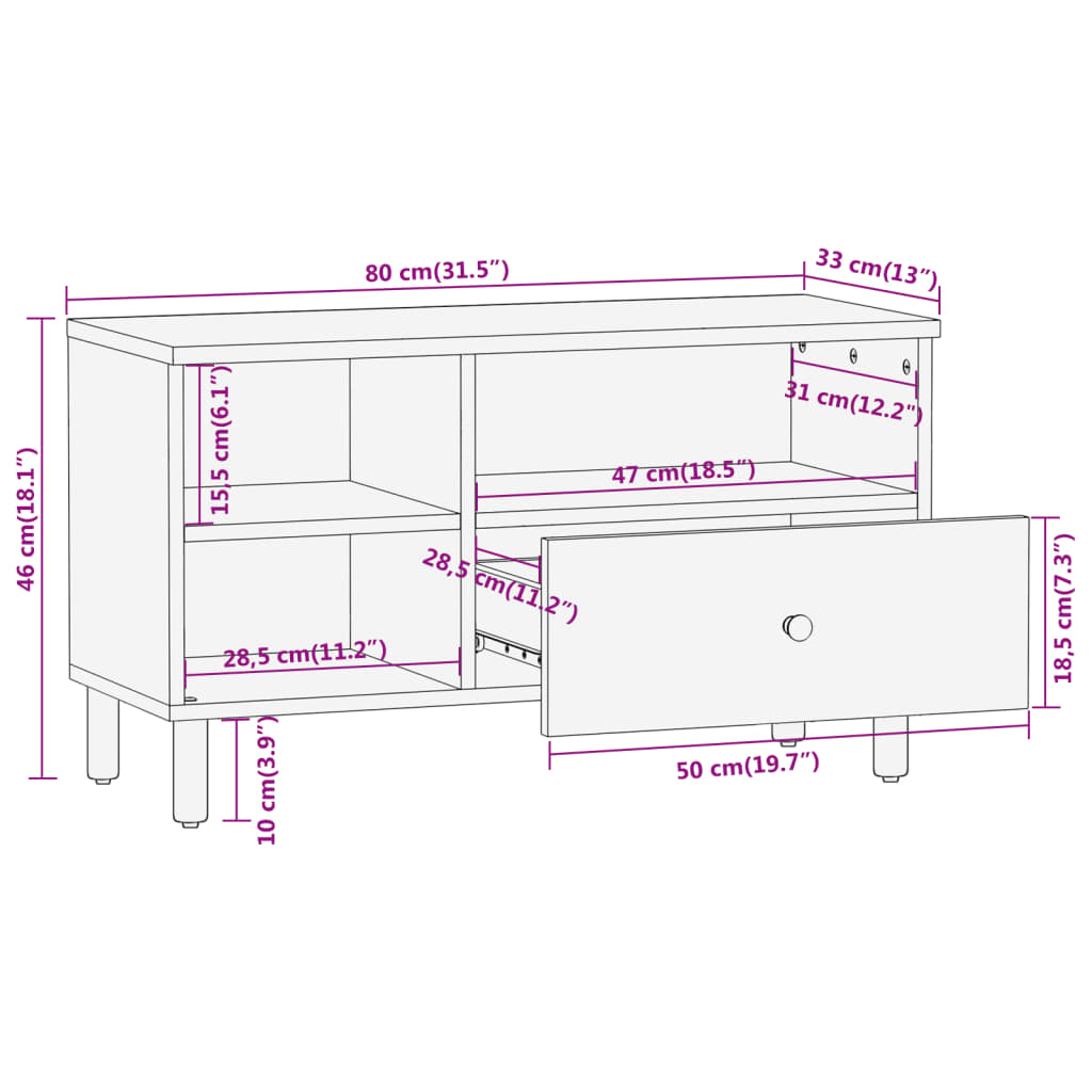 TV cabinet, 80x33x46cm, solid mango wood