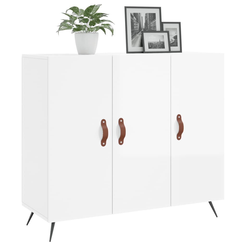 Sideboard, white, 90x34x80cm, engineered wood, high gloss