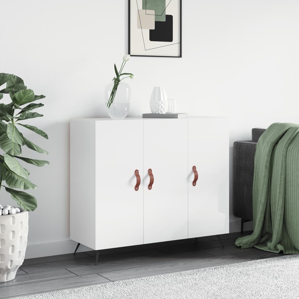 Sideboard, white, 90x34x80cm, engineered wood, high gloss
