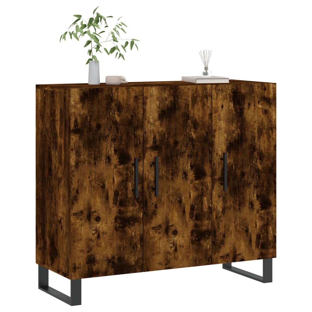 Sideboard, smoked oak, 90x34x80cm, engineered wood