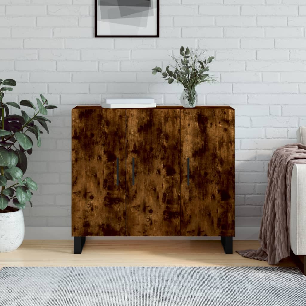 Sideboard, smoked oak, 90x34x80cm, engineered wood