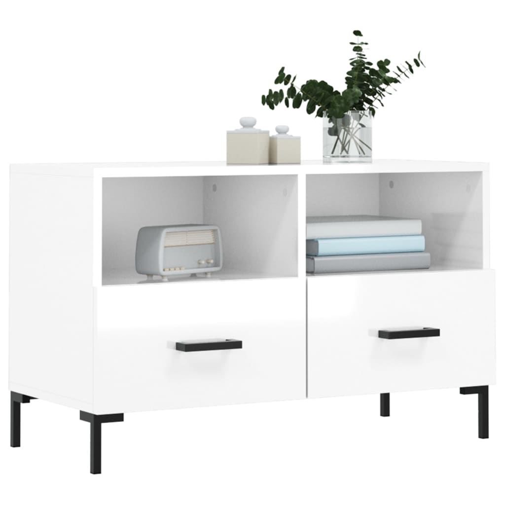 TV cabinet, white, 80x36x50cm, wood, glossy