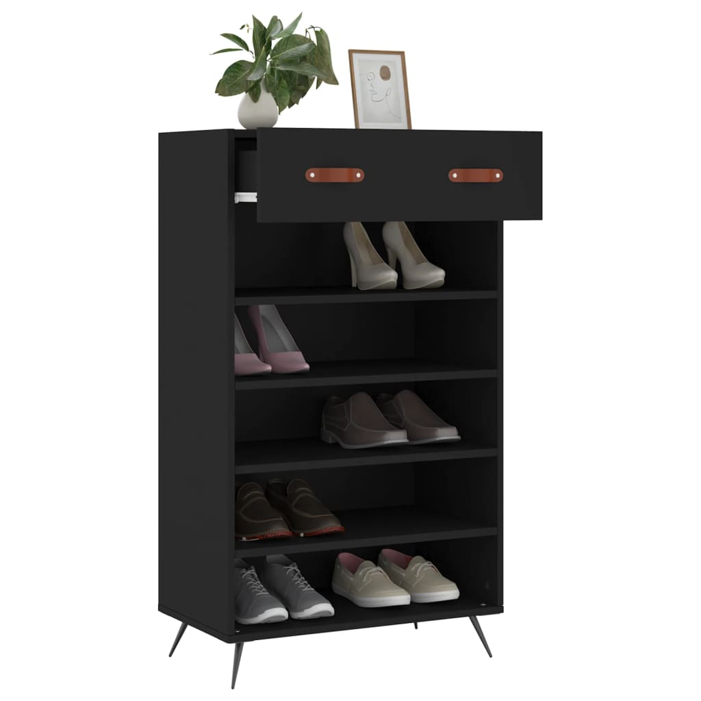 Shoe cabinet, black, 60x35x105cm, engineered wood