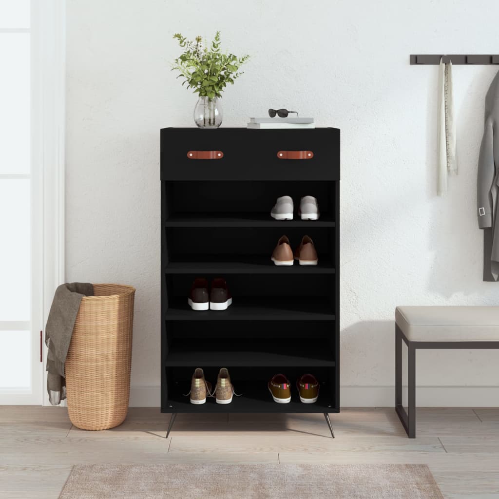 Shoe cabinet, black, 60x35x105cm, engineered wood