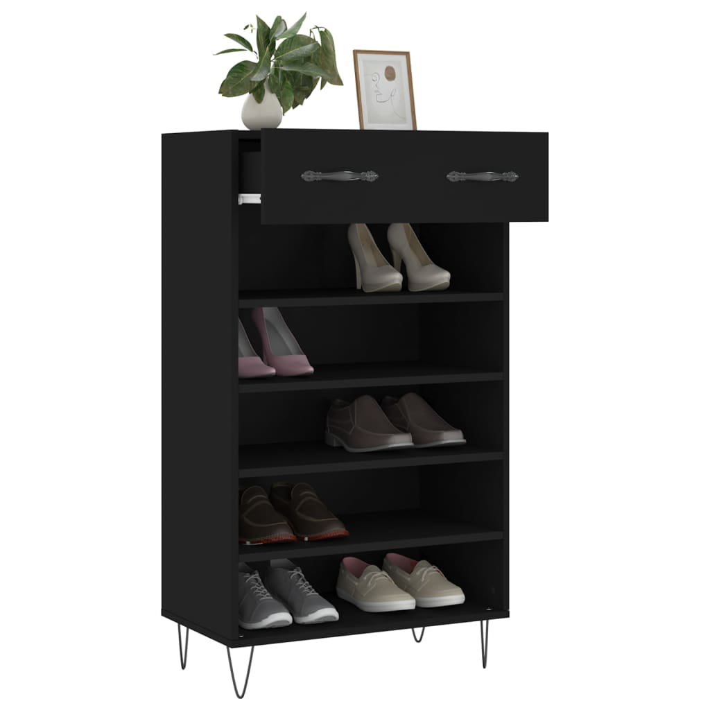 Shoe cabinet, black, 60x35x105cm, engineered wood