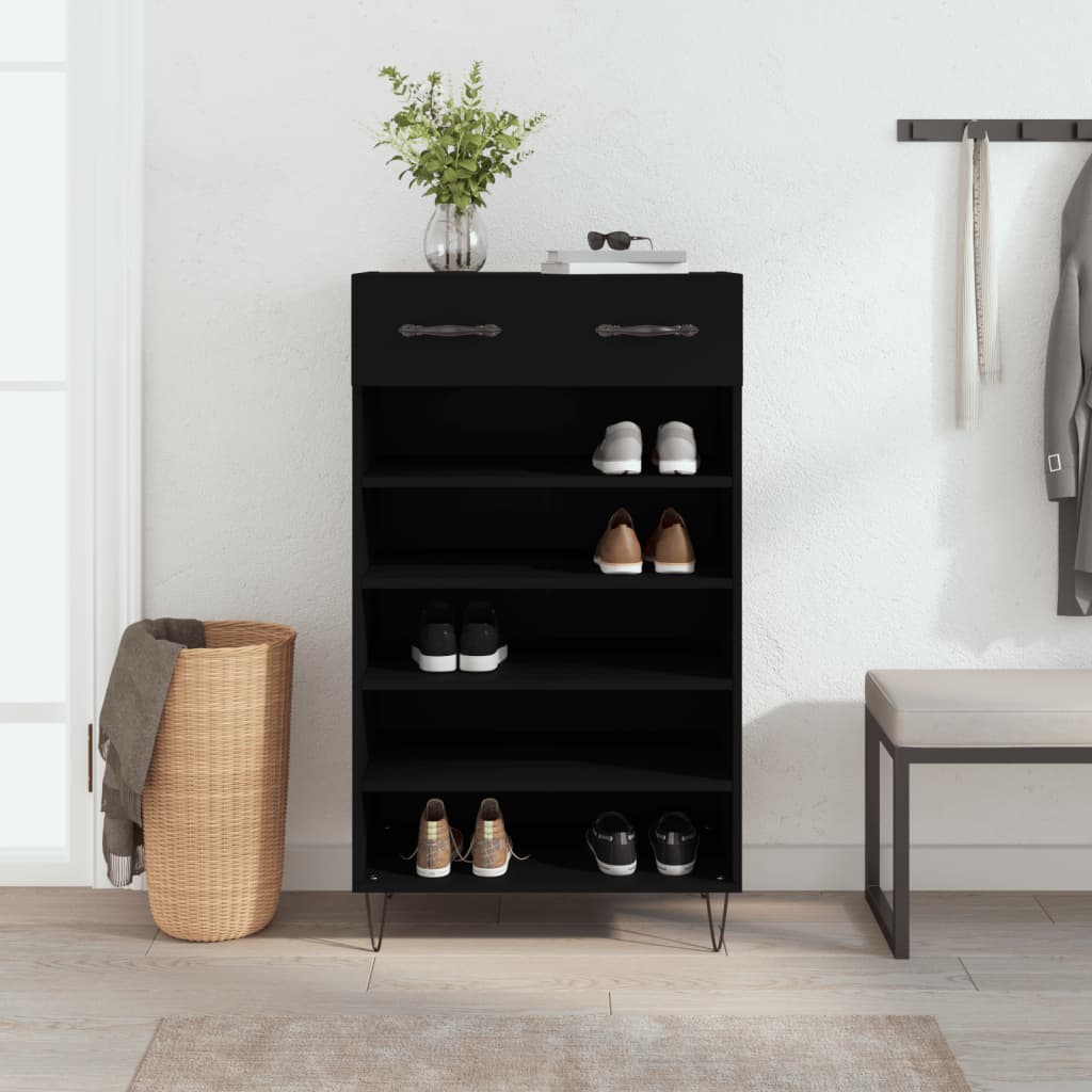 Shoe cabinet, black, 60x35x105cm, engineered wood