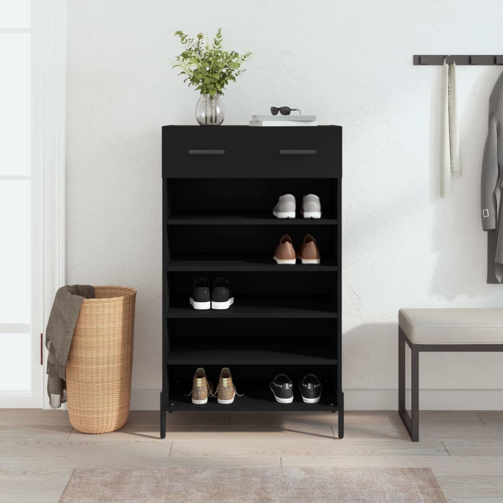 Shoe cabinet, black, 60x35x105cm, engineered wood
