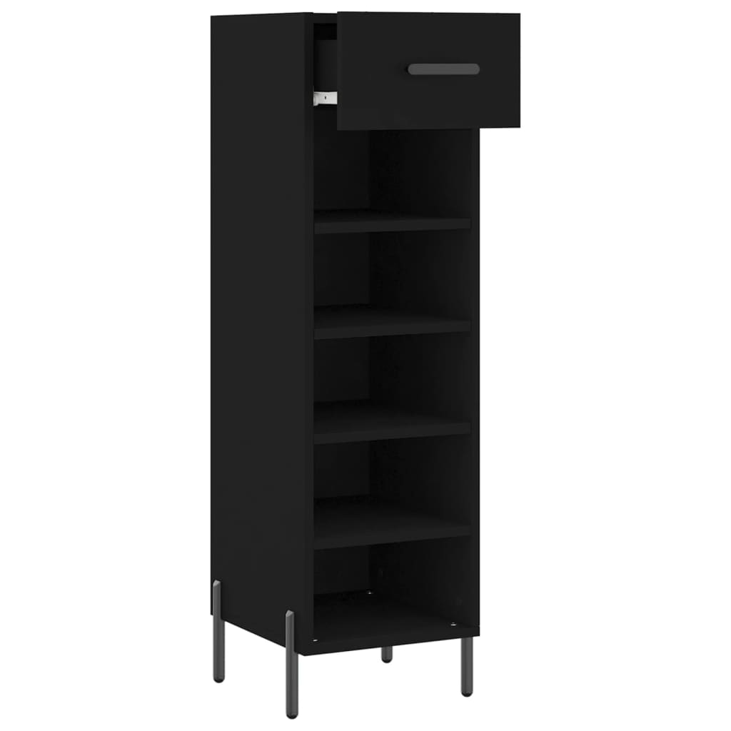 Shoe cabinet, black, 30x35x105cm, engineered wood