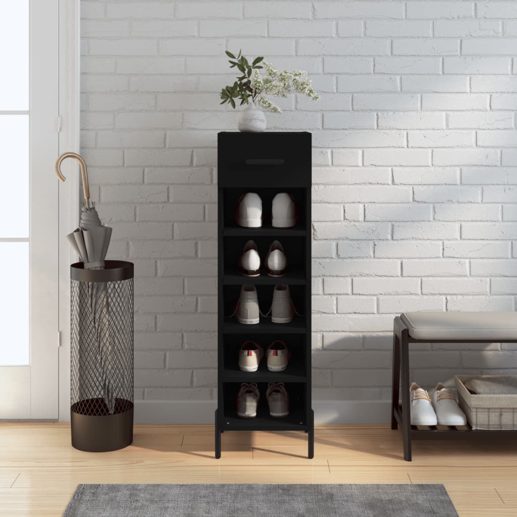 Shoe cabinet, black, 30x35x105cm, engineered wood
