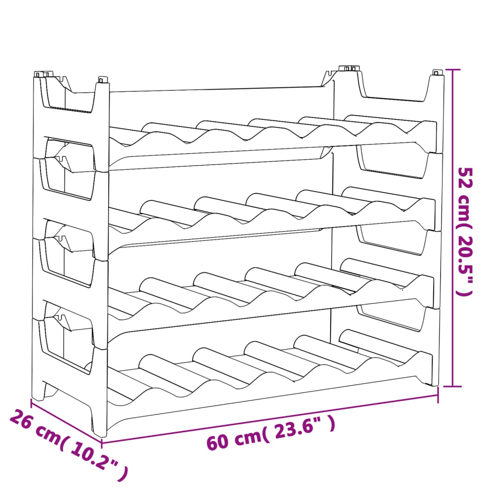 Wine rack for 24 bottles, PP, stackable