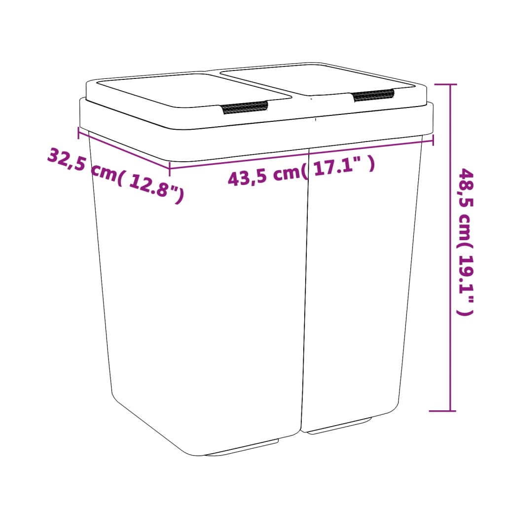 Dviguba šiukšliadėžė, baltos spalvos, 2x25l