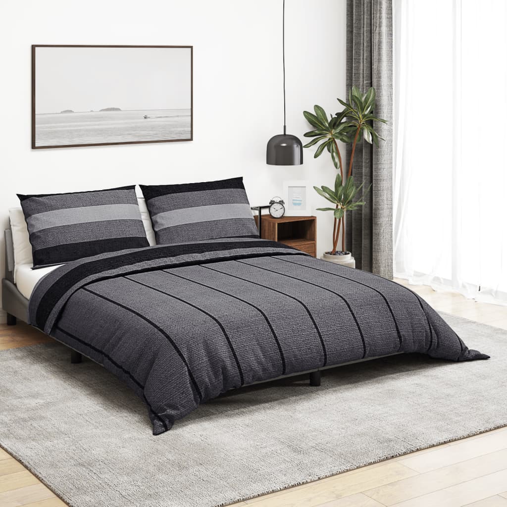 Duvet cover set, dark grey, 220x240cm, cotton