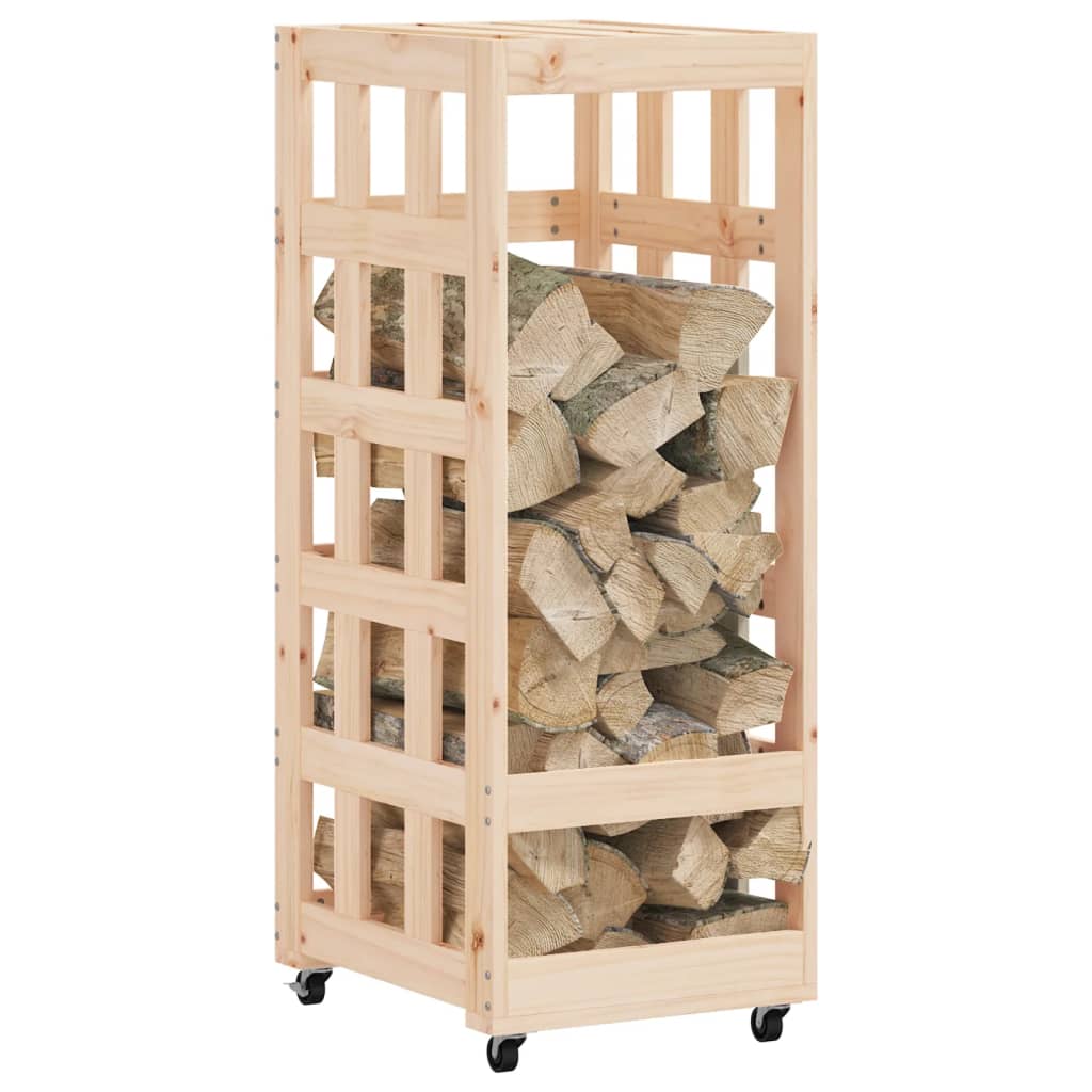 Log holder with wheels, 40x49x110cm, solid pine