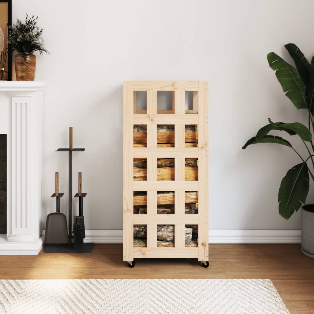 Log holder with wheels, 40x49x110cm, solid pine