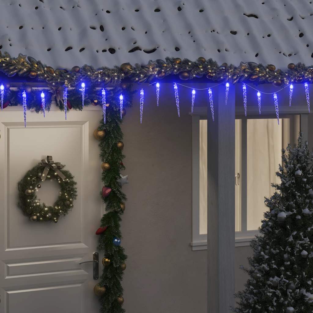 Ziemassvētku virtene lāstekas, 200 zilas LED, akrils/PVC, 20m