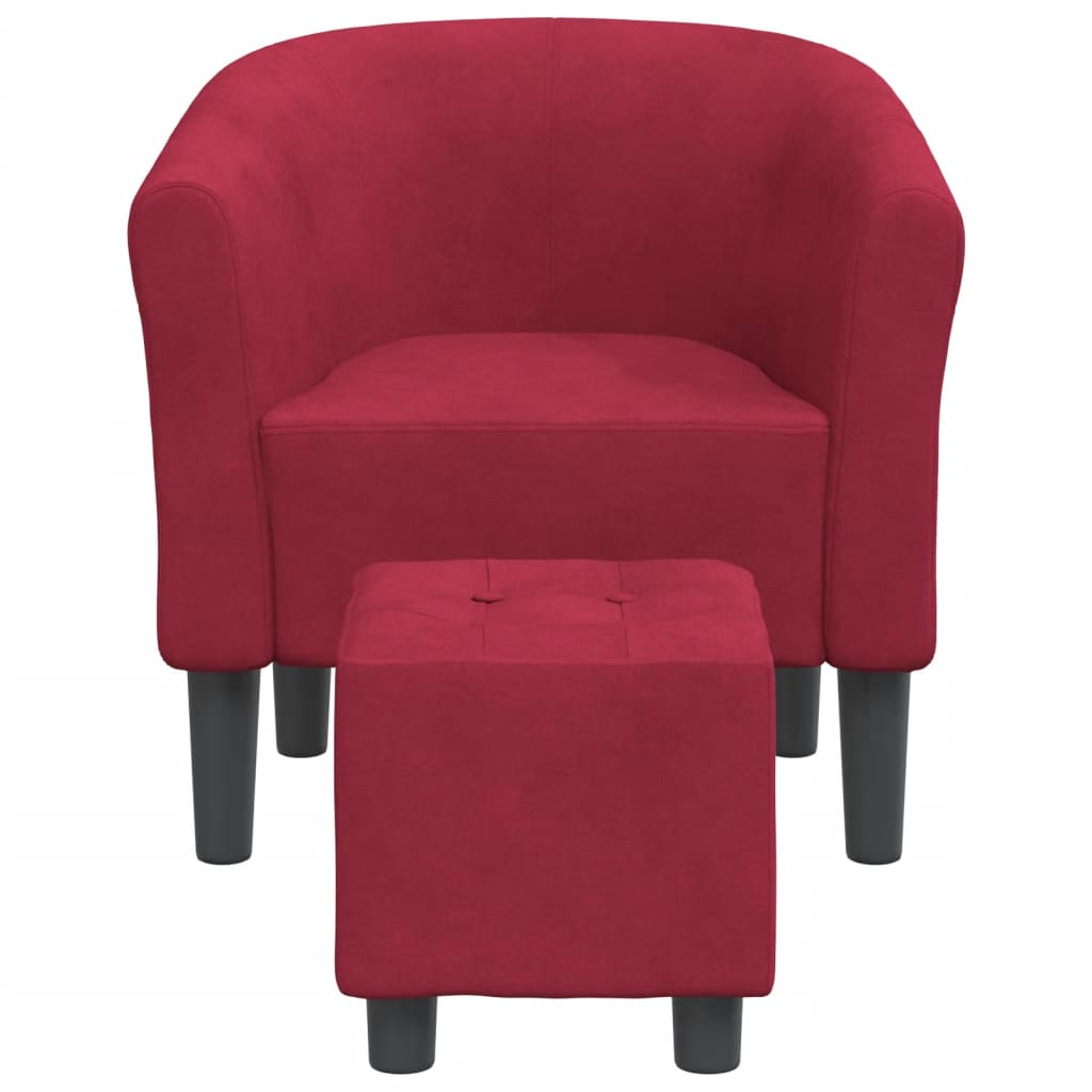 Armchair with a footrest, burgundy, velvet