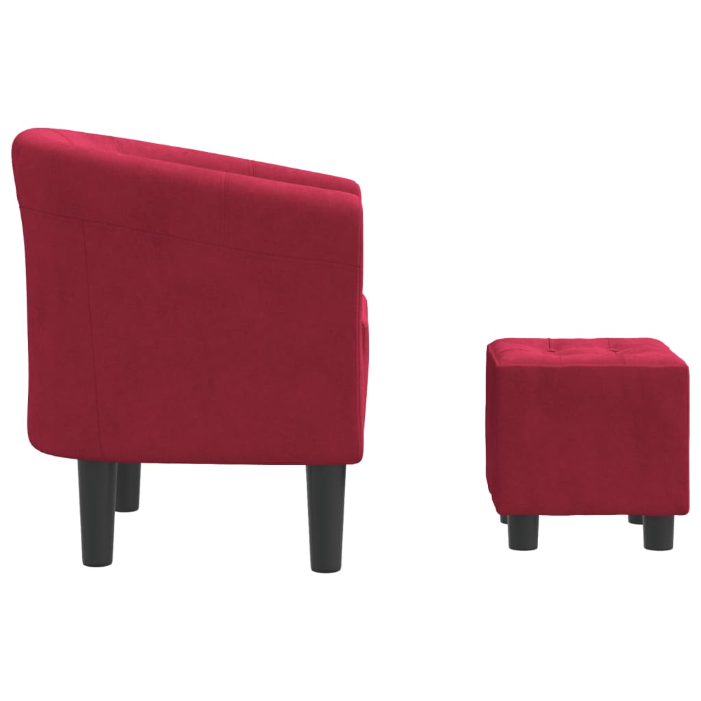 Armchair with a footrest, burgundy, velvet