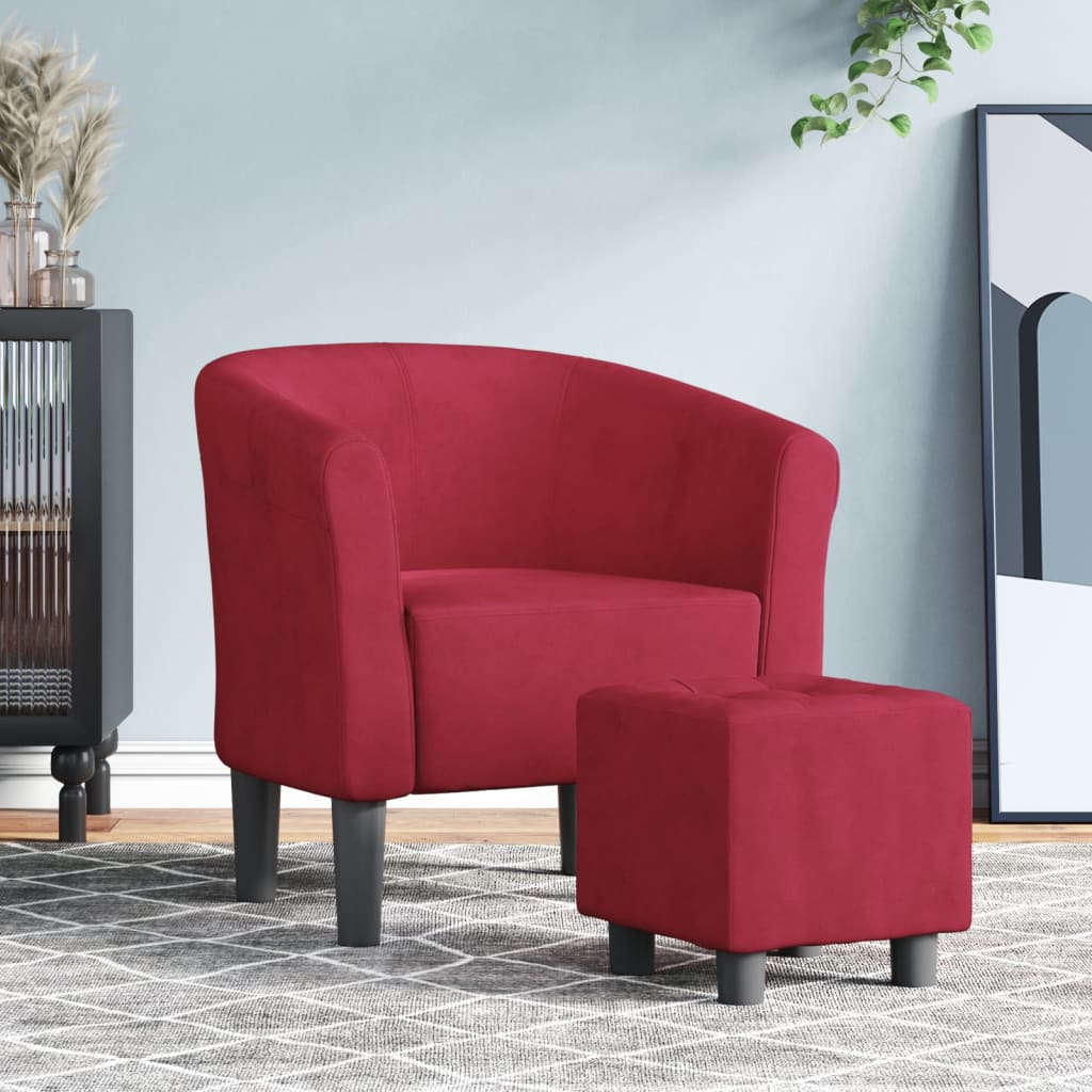 Armchair with a footrest, burgundy, velvet