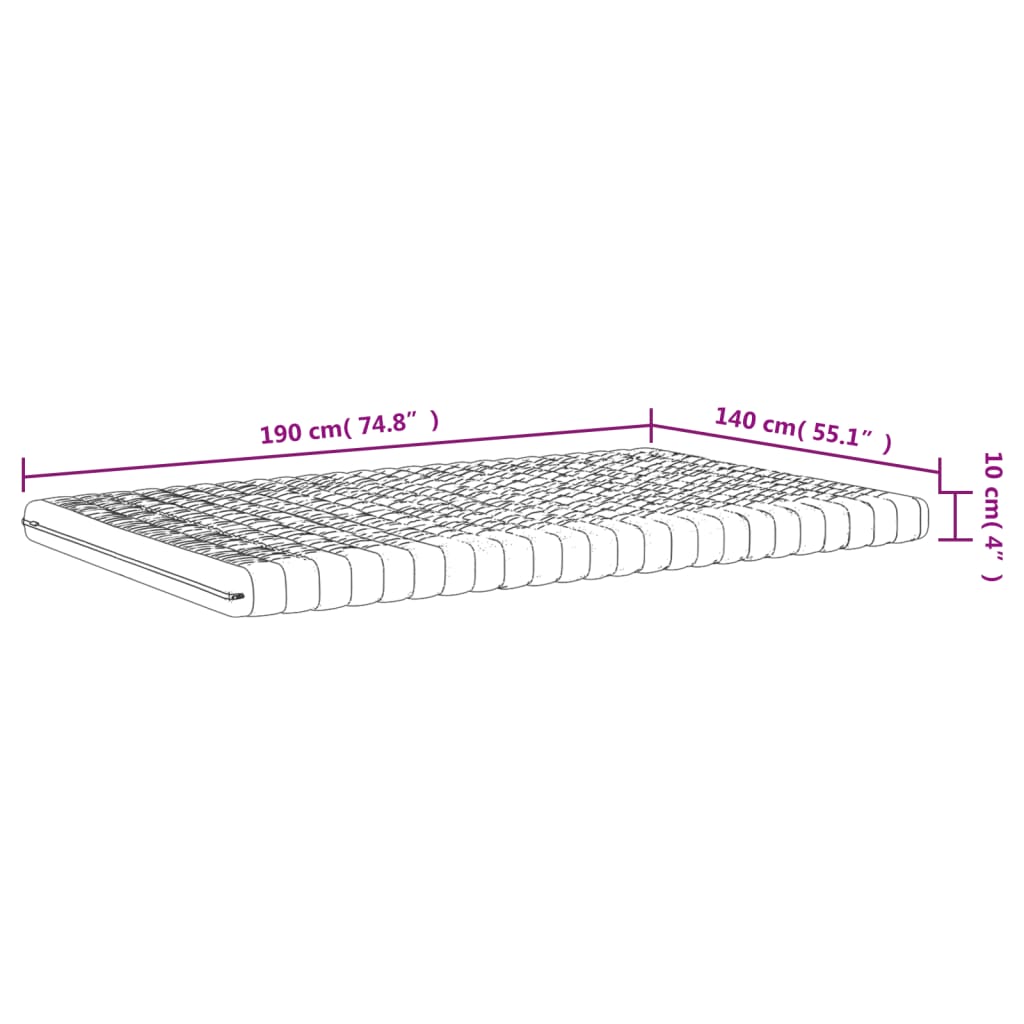 Foam mattress, white, 140x190cm, 20ILD firmness, 7 zones