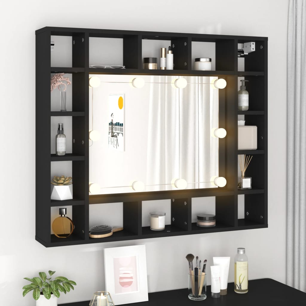 LED mirror cabinet, black, 91x15x76.5cm