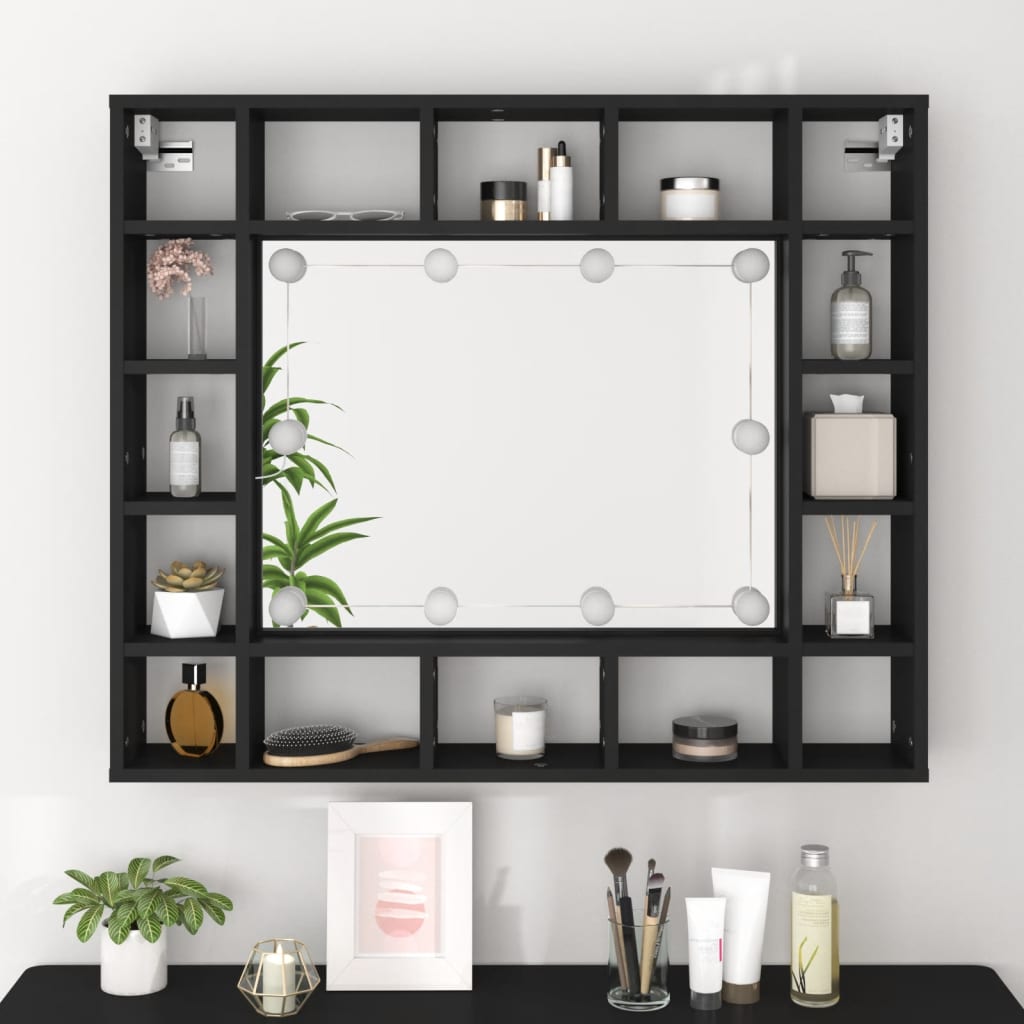 LED mirror cabinet, black, 91x15x76.5cm